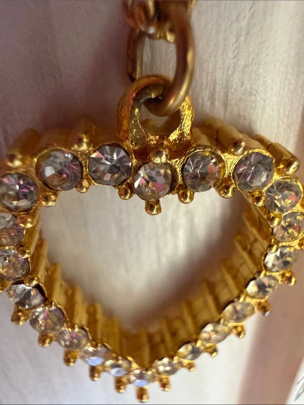 Gold Heart Crystal Pendant Necklace - Sparkling Open Heart for Women